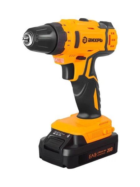 Дрель-шуруповерт аккумуляторная Вихрь ДА-К20/2Н 20 В Li-Ion 2x2Ач, 1400об/мин, 50Н/м