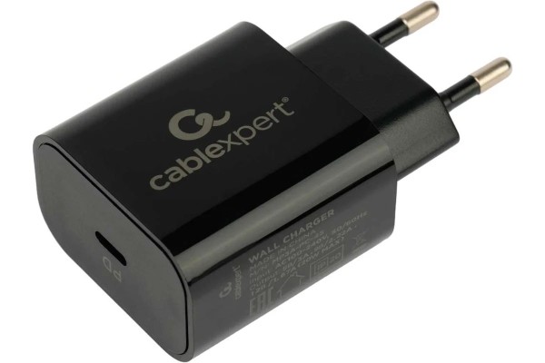 Зарядное устройство Cablexpert 20Вт, 3А, QC3.0/PD, 1 порт Type-C, черный, пакет