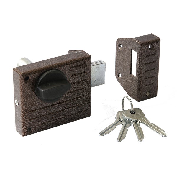 Замок накладной Зенит-ЗН1-2.1 (медь), 4 ключа, цилиндр.мех-м, для дерев. дверей, 90,5х78х21мм