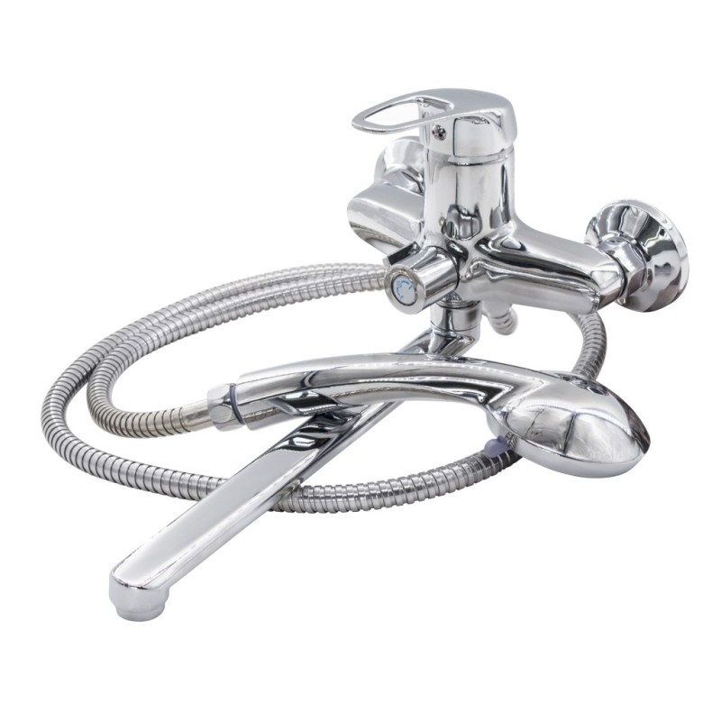 Смеситель латунный однор. для ванны, РК, лейка, шланг,настенный, керам.карт.40мм