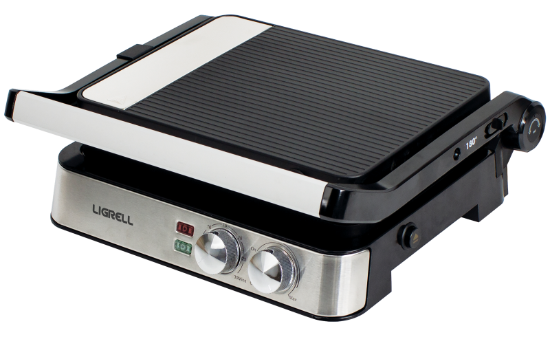 Гриль электрический LIGRELL LG-3320 чёрный-сталь, 2000Вт, до 230°C, съемные пластины