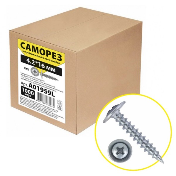 Саморез острый с п/ш 4,2х16 1000шт Ph2 ДЕД БАНЗАЙ