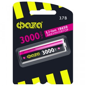 Аккумулятор ФАЗА 18650 Li-ion 3000mAh 3.7V без защиты VK1 18*65, BL1