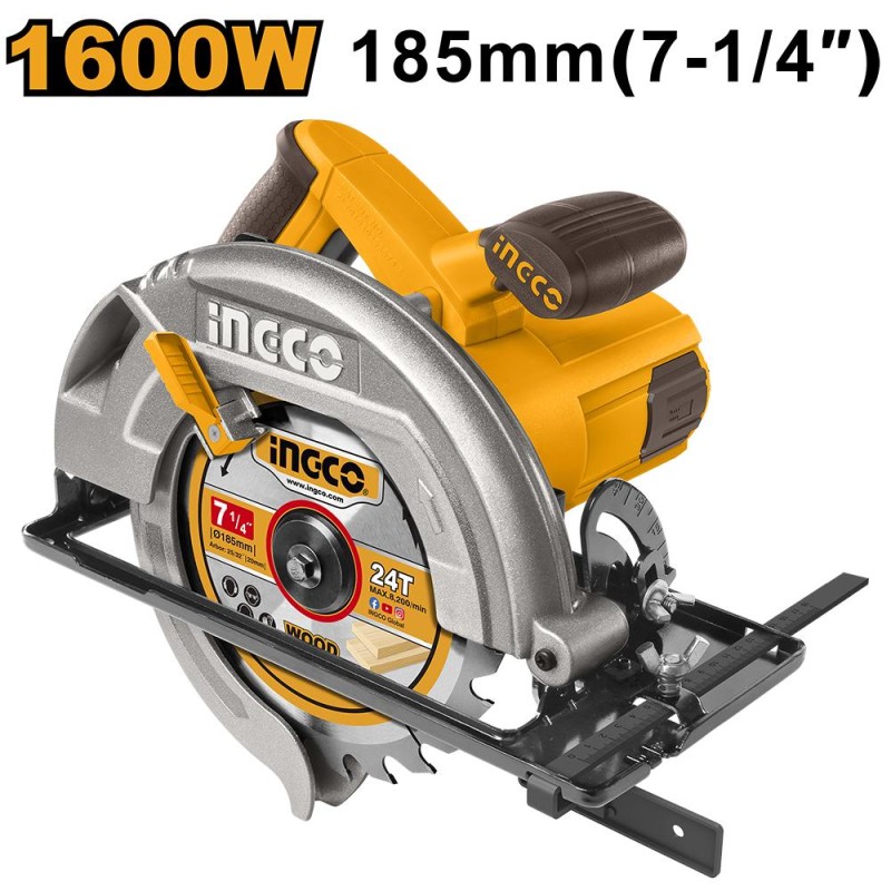 Пила циркулярная INGCO CS18568 1600Вт, 5000 об/мин, диск 185мм INDUSTRIAL