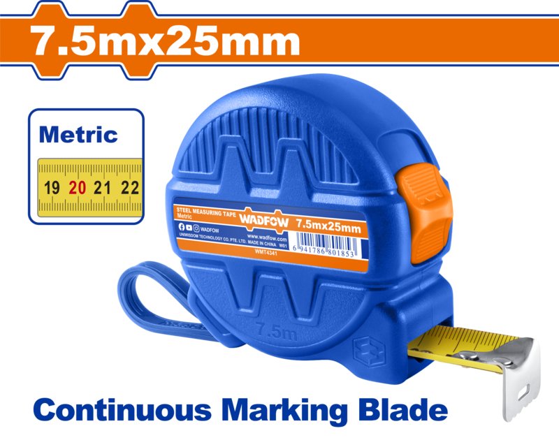 Рулетка 7.5м*25мм WADFOW WMT4341