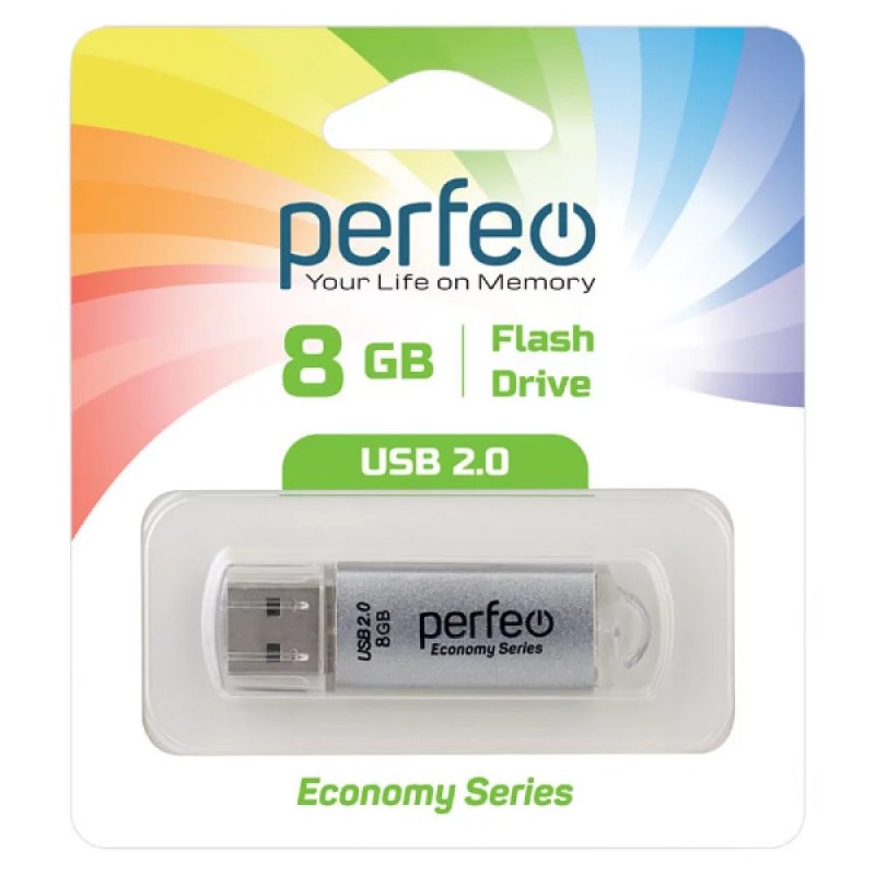 USB 2.0 накопитель Perfeo USB 8GB E01 Silver economy series (PF-E01S008ES)