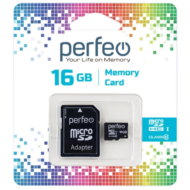 Карта памяти Perfeo microSD 16GB High-Capacity (Class 10) с адаптером