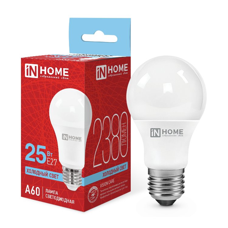Лампа светодиодная ASD/InHome VC ЛОН A60 E27 25W(2380lm) 6500K 6K 118x60 (без пульсации) 2068